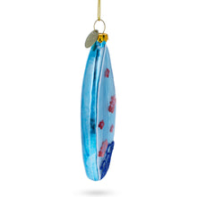 Load image into Gallery viewer, Tropical Vibes Blue Surfboard Glass Christmas Ornament
