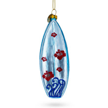 Load image into Gallery viewer, Tropical Vibes Blue Surfboard Glass Christmas Ornament