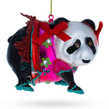 Load image into Gallery viewer, Panda in Colorful Dress Glass Christmas Ornament