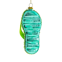 Load image into Gallery viewer, Tropical Turquoise Flip Flops with Fish Design Glass Christmas Ornament