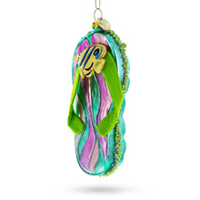 Load image into Gallery viewer, Tropical Turquoise Flip Flops with Fish Design Glass Christmas Ornament
