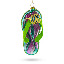 Load image into Gallery viewer, Tropical Turquoise Flip Flops with Fish Design Glass Christmas Ornament