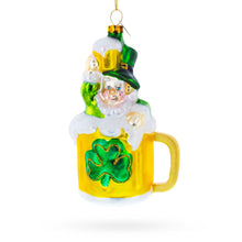 Load image into Gallery viewer, Leprechaun Lounging in a Beer Mug Glass Christmas Ornament
