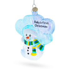 Load image into Gallery viewer, Snowman Celebrating Baby's First Christmas Glass Ornament