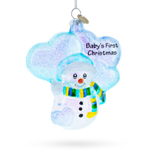 Load image into Gallery viewer, Snowman Celebrating Baby's First Christmas Glass Ornament