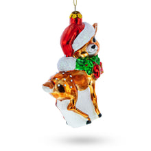 Load image into Gallery viewer, Reindeer with Santa Hat Glass Christmas Ornament