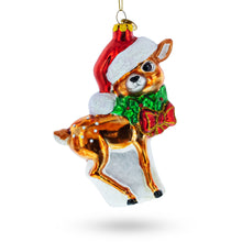 Load image into Gallery viewer, Reindeer with Santa Hat Glass Christmas Ornament