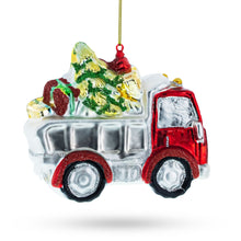 Load image into Gallery viewer, Santa Driving a Dump Truck Full of Presents Glass Christmas Ornament