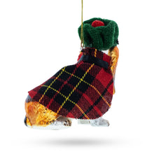 Load image into Gallery viewer, Hound in Tartan Cape and Plaid Hat Glass Christmas Ornament