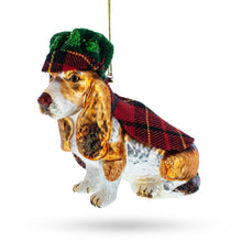 Load image into Gallery viewer, Hound in Tartan Cape and Plaid Hat Glass Christmas Ornament