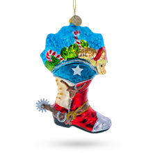 Load image into Gallery viewer, Cowboy Boot with Candy Canes Glass Christmas Ornament