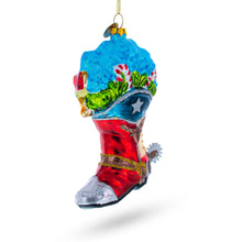 Load image into Gallery viewer, Cowboy Boot with Candy Canes Glass Christmas Ornament