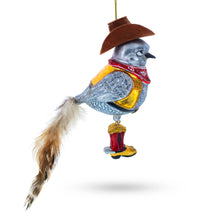 Load image into Gallery viewer, Western Theme Cowboy Bird in Bandana Glass Christmas Ornament