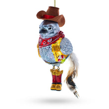 Load image into Gallery viewer, Western Theme Cowboy Bird in Bandana Glass Christmas Ornament