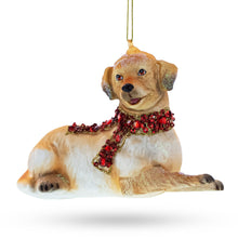 Load image into Gallery viewer, Golden Retriever with Jeweled Collar Glass Christmas Ornament