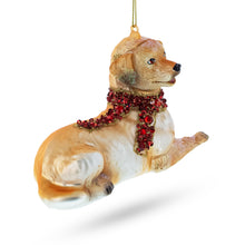 Load image into Gallery viewer, Golden Retriever with Jeweled Collar Glass Christmas Ornament