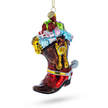 Load image into Gallery viewer, Western Cowboy Boot with Gifts Glass Christmas Ornament