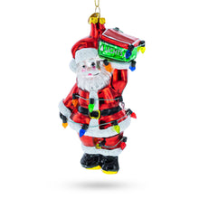 Load image into Gallery viewer, Santa with Festive Lights Glass Christmas Ornament