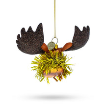 Load image into Gallery viewer, Moose Head Adorned with Tinsel Collar Glass Christmas Ornament