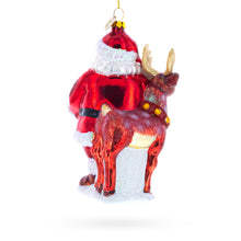 Load image into Gallery viewer, Santa with Reindeer with Sign Glass Christmas Ornament