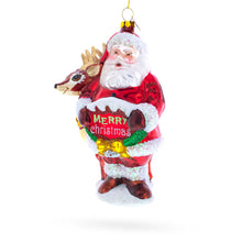 Load image into Gallery viewer, Santa with Reindeer with Sign Glass Christmas Ornament