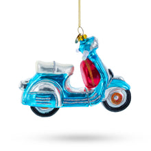 Load image into Gallery viewer, Blue Retro Scooter Glass Christmas Ornament