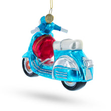 Load image into Gallery viewer, Blue Retro Scooter Glass Christmas Ornament
