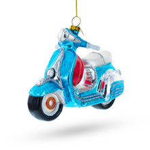 Load image into Gallery viewer, Blue Retro Scooter Glass Christmas Ornament