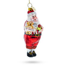 Load image into Gallery viewer, Santa with Teddy Bear and Gift Glass Christmas Ornament