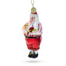 Load image into Gallery viewer, Santa with Teddy Bear and Gift Glass Christmas Ornament
