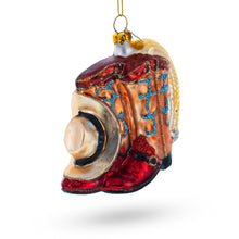 Load image into Gallery viewer, Cowboy Boots and Hat Glass Christmas Ornament