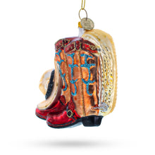 Load image into Gallery viewer, Cowboy Boots and Hat Glass Christmas Ornament