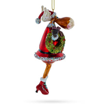 Load image into Gallery viewer, Reindeer Lady Adorned with Wreath Glass Christmas Ornament