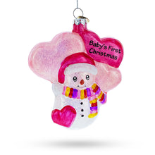Load image into Gallery viewer, Adorable Pink Snowman Baby's First Christmas Glass Ornament