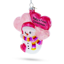 Load image into Gallery viewer, Adorable Pink Snowman Baby's First Christmas Glass Ornament
