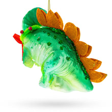 Load image into Gallery viewer, Green Dinosaur with Gifts Glass Christmas Ornament