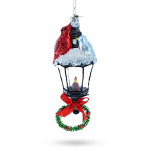 Load image into Gallery viewer, Red Cardinal Perched on Snow-Capped Lantern Glass Christmas Ornament