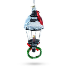 Load image into Gallery viewer, Red Cardinal Perched on Snow-Capped Lantern Glass Christmas Ornament
