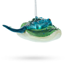 Load image into Gallery viewer, Jeweled Blue Stingray Glass Christmas Ornament