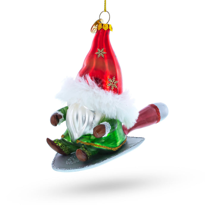 Scandinavian Gnome Riding a Shield Glass Christmas Ornament