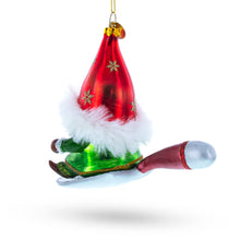 Load image into Gallery viewer, Scandinavian Gnome Riding a Shield Glass Christmas Ornament