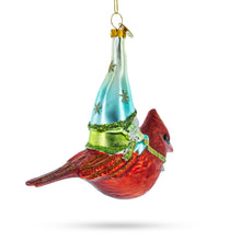 Load image into Gallery viewer, Gnome Riding Red Cardinal Glass Christmas Ornament