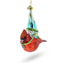 Load image into Gallery viewer, Gnome Riding Red Cardinal Glass Christmas Ornament