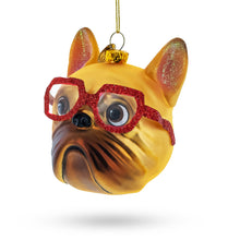 Load image into Gallery viewer, Hipster Bulldog in Red Glasses Glass Christmas Ornament