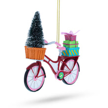 Load image into Gallery viewer, Festive Bicycle Ornament with Holiday Tree and Gifts Christmas Ornament