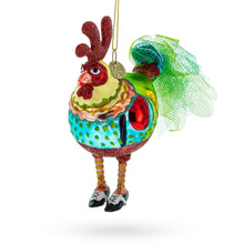 Load image into Gallery viewer, Rooster wearing Shoes Glass Christmas Ornament