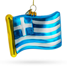 Load image into Gallery viewer, Waving Flag of Greece Glass Christmas Ornament