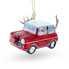 Load image into Gallery viewer, Car Decked Out with Nose &amp; Antlers Glass Christmas Ornament