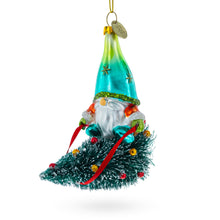 Load image into Gallery viewer, Gnome Adventurer Riding a Festive Tree Glass Christmas Ornament
