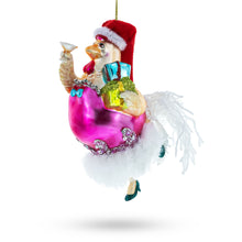 Load image into Gallery viewer, Chicken in Pink Dress Glass Christmas Ornament